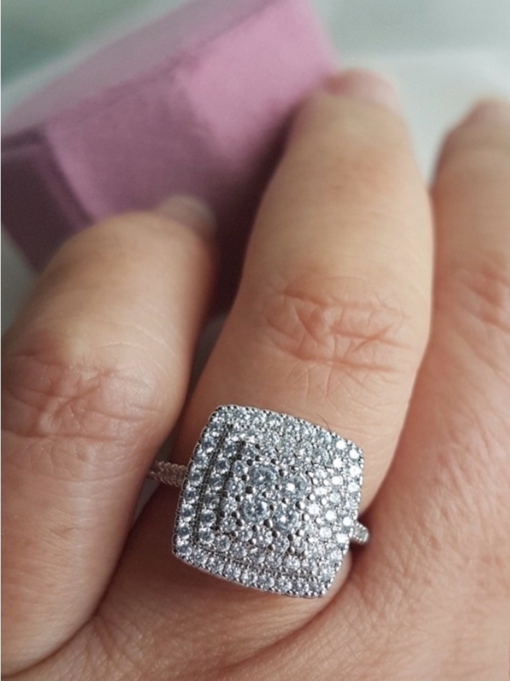 Swarovski Elements 925 Sterling Silver Square Pave Ring NEW